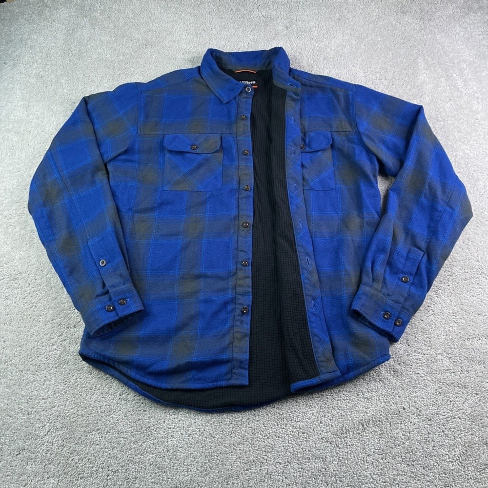 Grundens Shirt Jacket Mens Medium Blue Plaid Waffle Fleece Lined Flannel Shacket